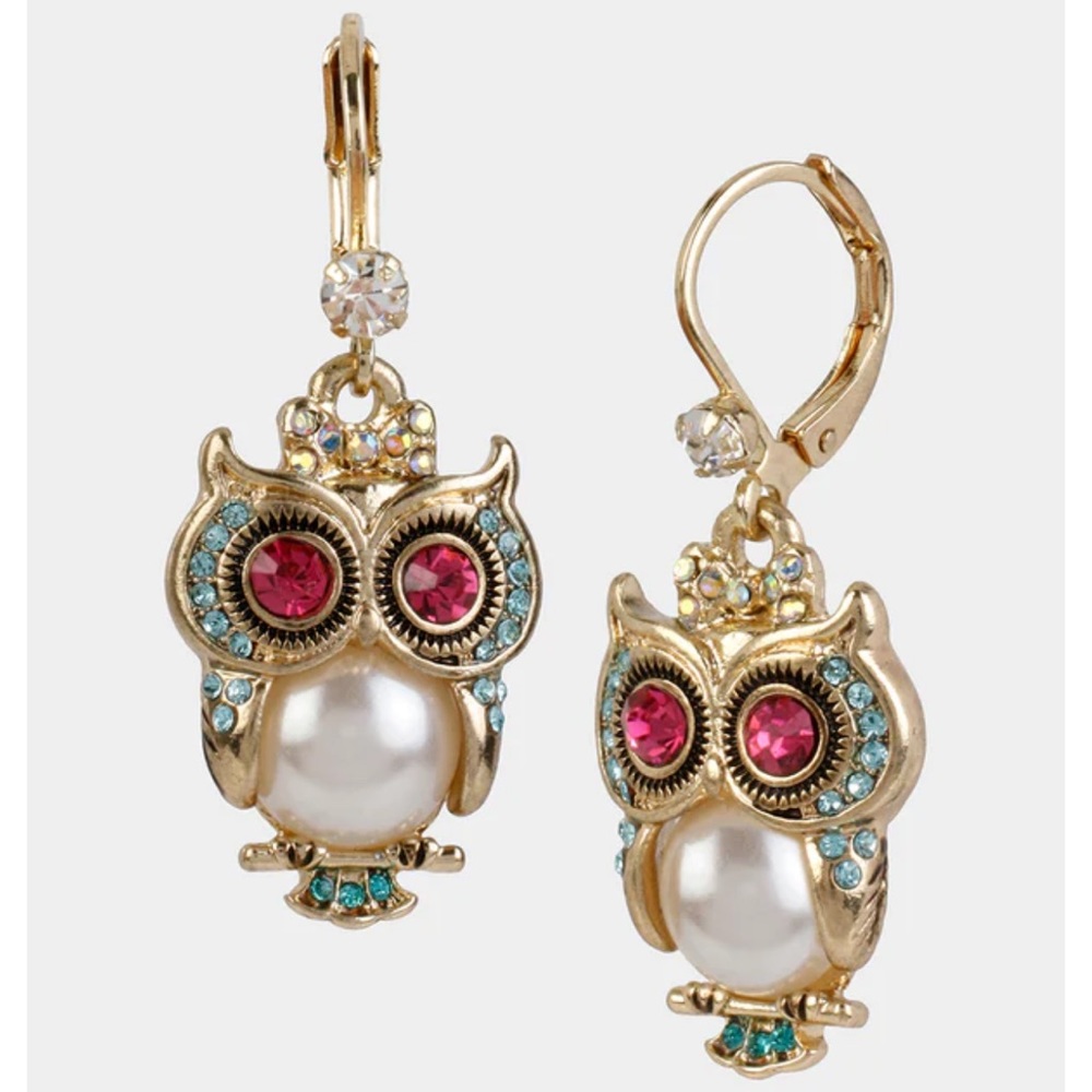 🌺Betsey Johnson🌺 pearl owl drop earrings multi
